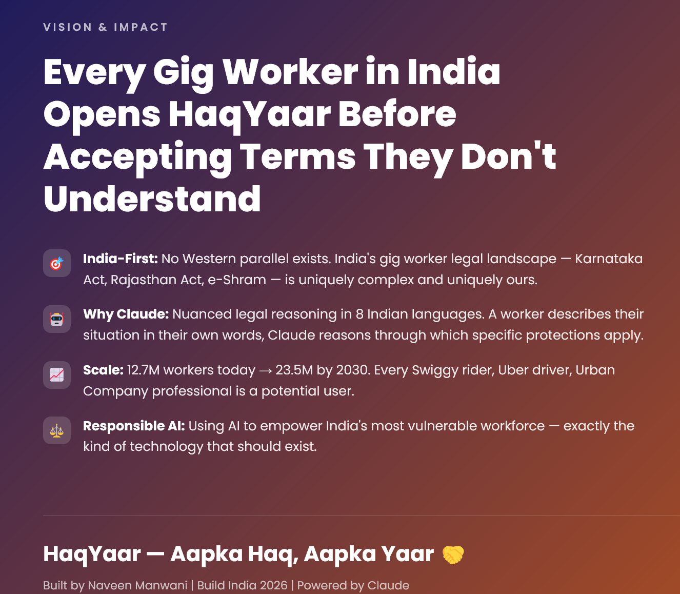HaqYaar gig worker legal rights advisor project thumbnail